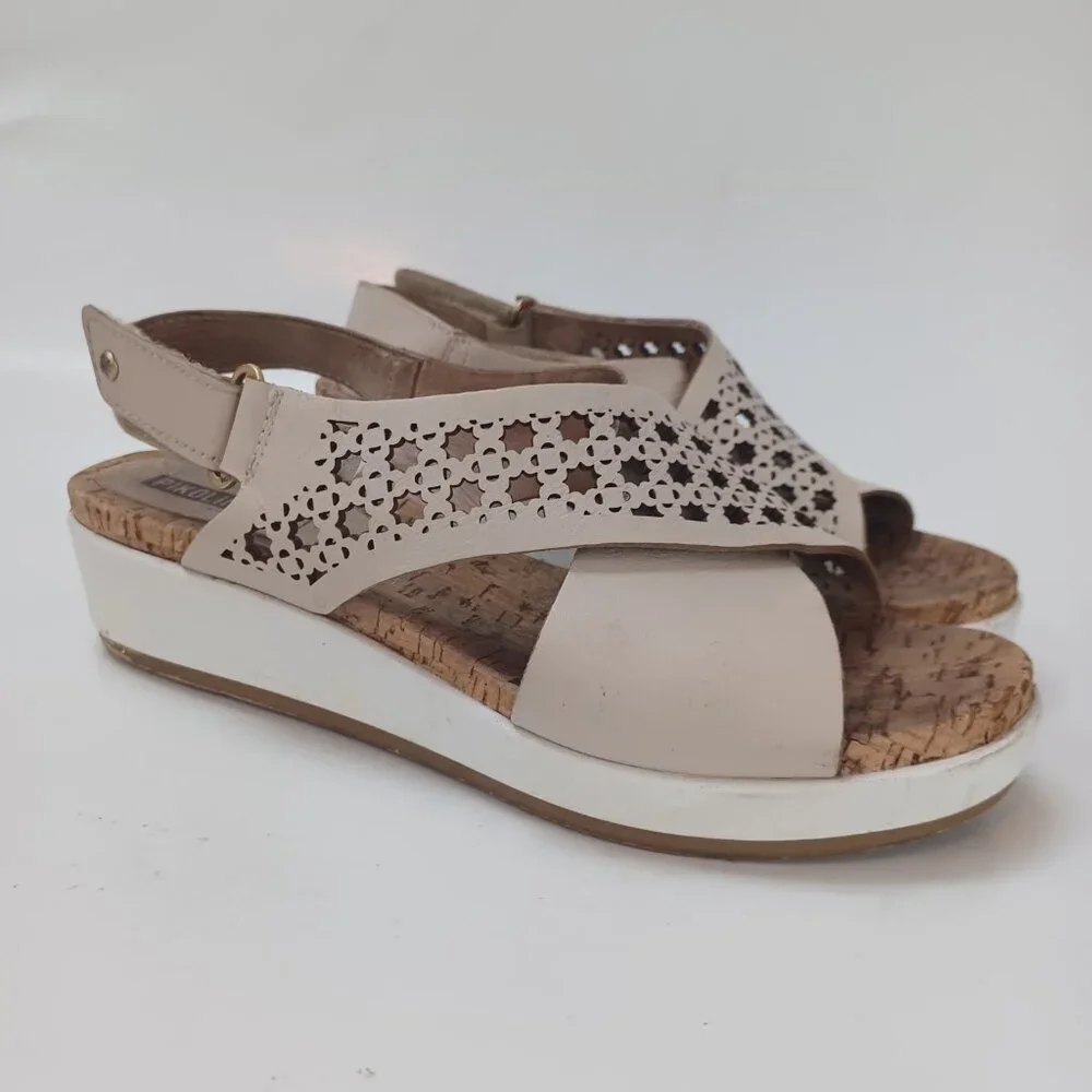 Pikolinos Wedge Sandals Neutral Beige Adjustable Womens US 10‎ or 40